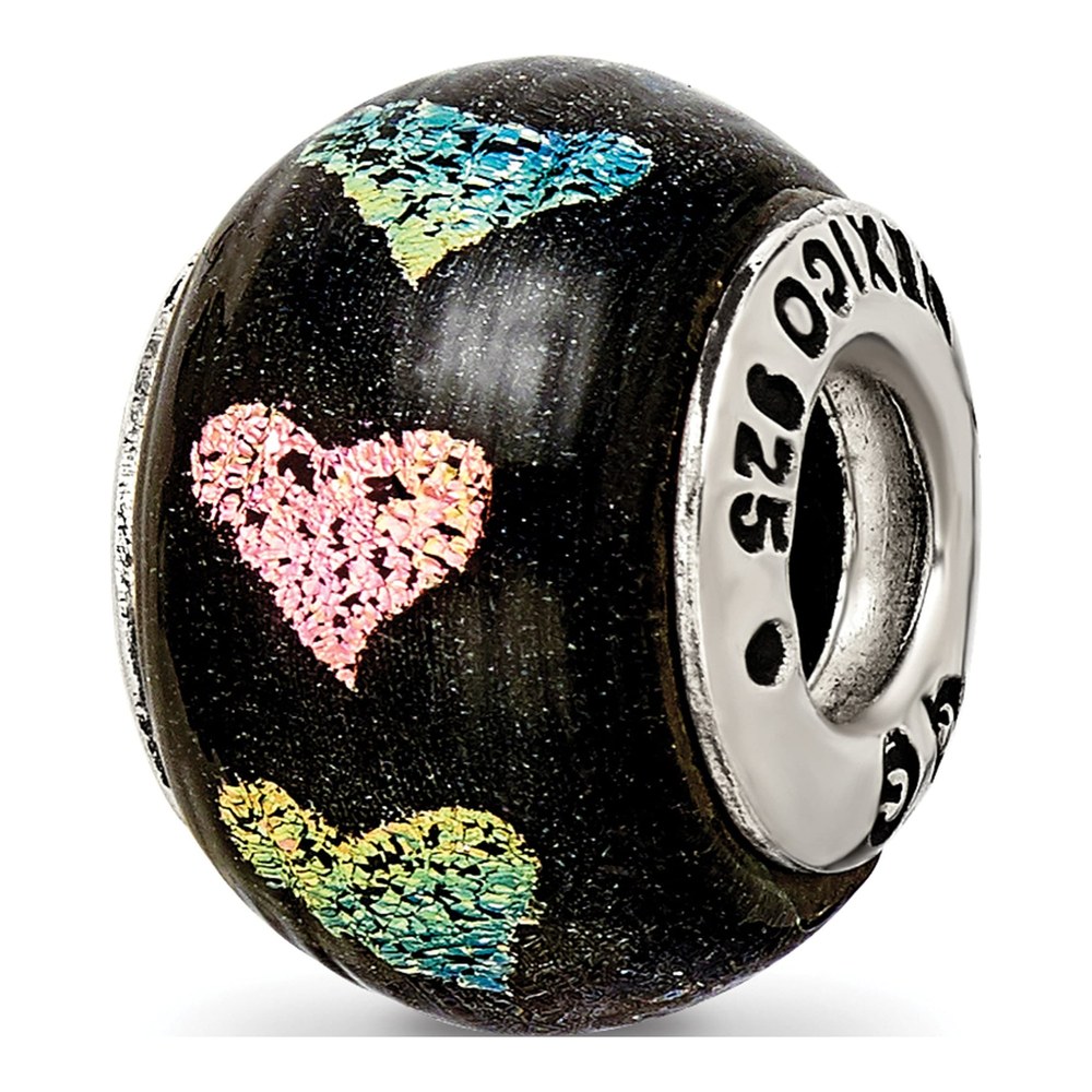 Sterling Silver Pink Purple Heart Dichroic Glass Bead