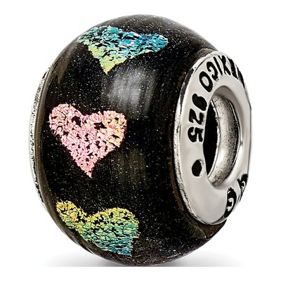 Sterling Silver Pink Purple Heart Dichroic Glass Bead