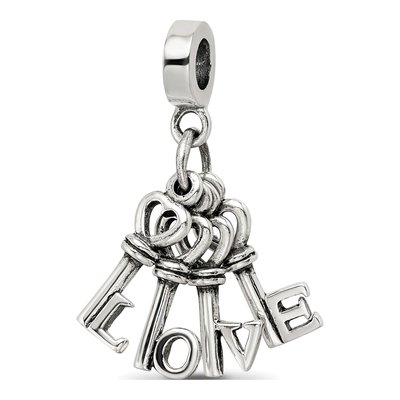 Sterling Silver Love Keys Dangle Bead