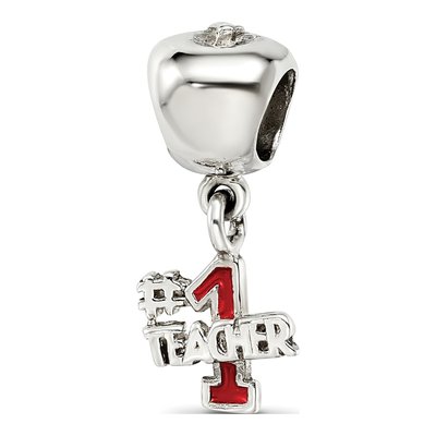 Sterling Silver Apple Teacher Number 1 Dangle Bead