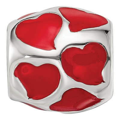 Sterling Silver Red Enamel Hearts Bead – view 5
