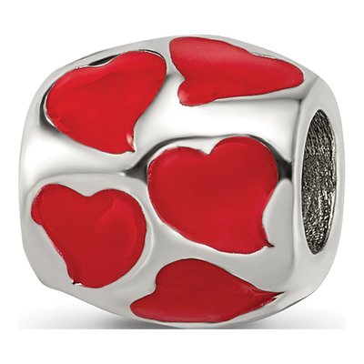 Sterling Silver Red Enamel Hearts Bead