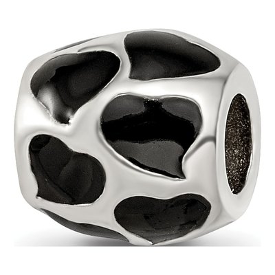 Sterling Silver Black Enamel Hearts Bead