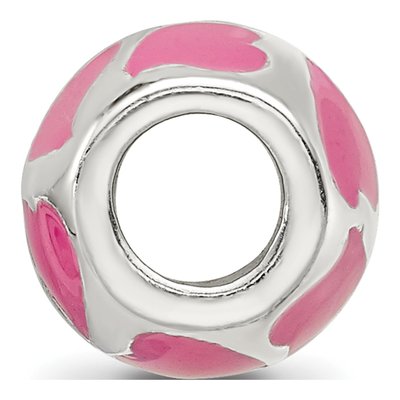 Sterling Silver Pink Enamel Hearts Bead – view 4