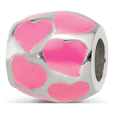 Sterling Silver Pink Enamel Hearts Bead