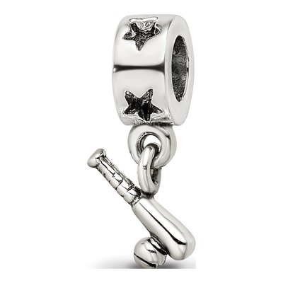 Sterling Silver Baseball Bat Ball Dangle Bead