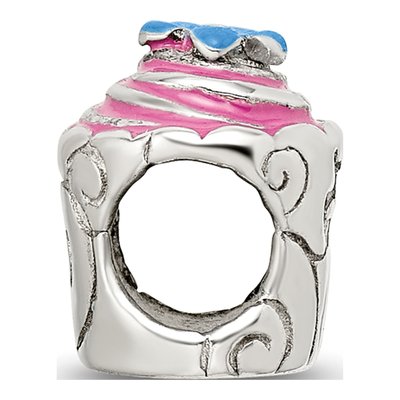 Sterling Silver Pink Enamel Cupcake Bead – view 2