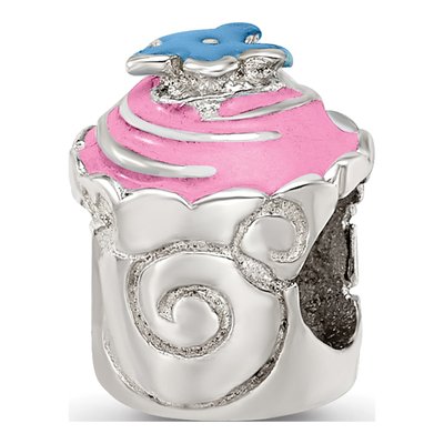 Sterling Silver Pink Enamel Cupcake Bead