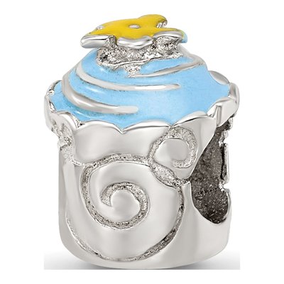 Sterling Silver Blue Enamel Cupcake Bead