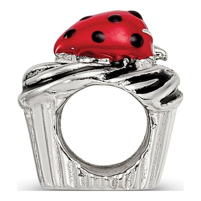 Sterling Silver Enameled Strawberry Cupcake Bead – view 4