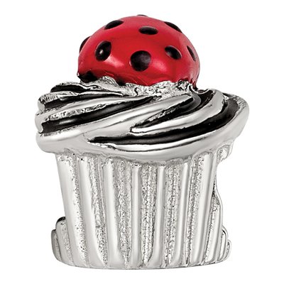 Sterling Silver Enameled Strawberry Cupcake Bead – view 6