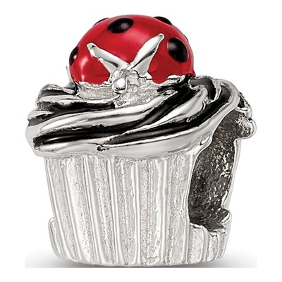 Sterling Silver Enameled Strawberry Cupcake Bead – view 8