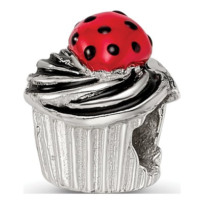 Sterling Silver Enameled Strawberry Cupcake Bead