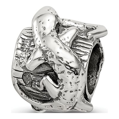 Sterling Silver Lizard on Log Bead