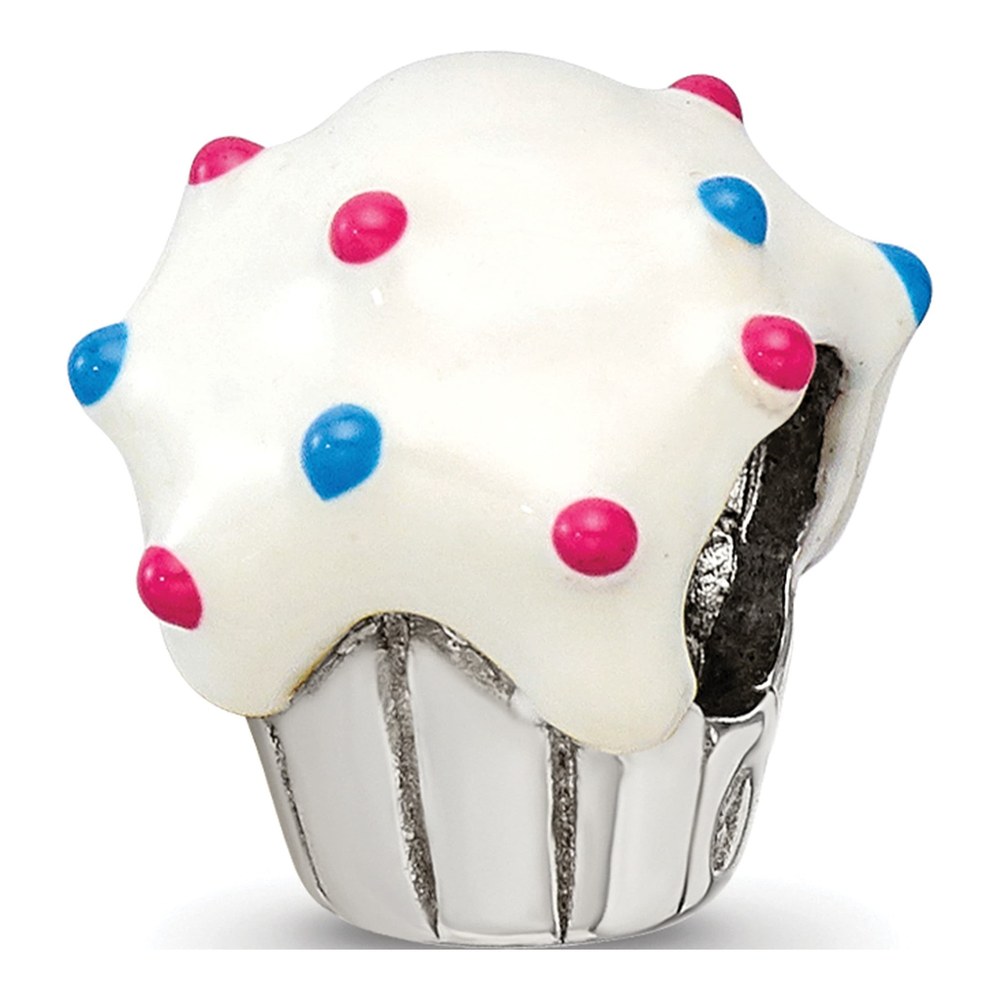 Sterling Silver Enameled Cupcake Bead