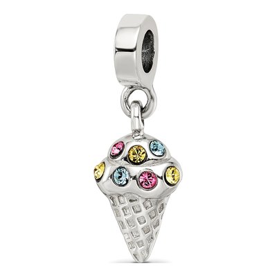 Sterling Silver CZ Ice Cream Cone Dangle Bead