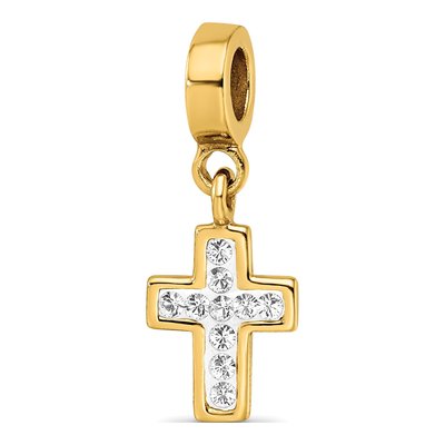 Gold-Plated Sterling Silver Crystal Cross Dangle Bead