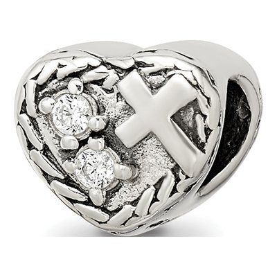 Sterling Silver CZ Cross Heart Bead – view 6
