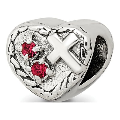 Sterling Silver CZ Cross Heart Bead