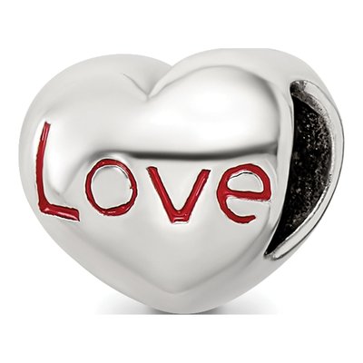 Sterling Silver Enamel Heart Bead