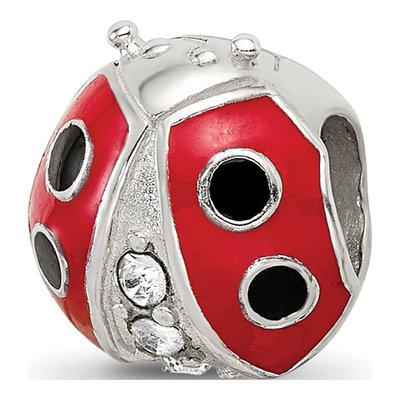 Sterling Silver Crystal Ladybug Bead