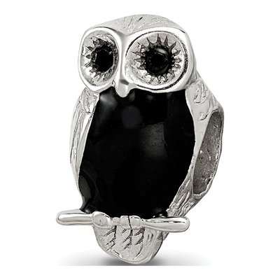 Sterling Silver Enameled Wise Owl Bead