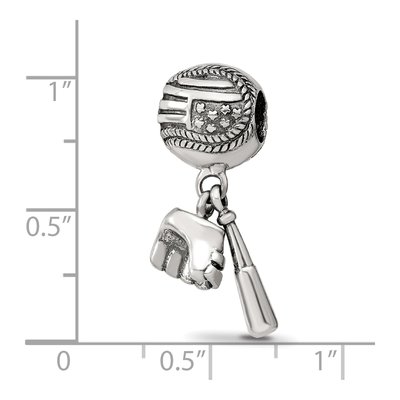 Sterling Silver Baseball Glove Bat Dangle Bead – view 5