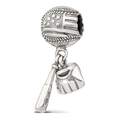 Sterling Silver Baseball Glove Bat Dangle Bead – view 7