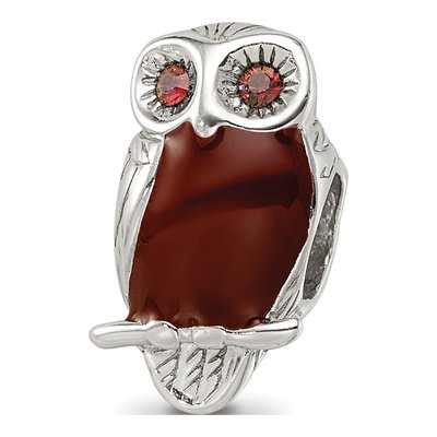 Sterling Silver Brown Enamel Wise Owl Bead