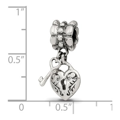Sterling Silver Heart Key Dangle Bead – view 5