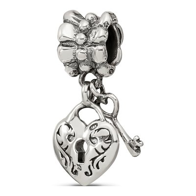 Sterling Silver Heart Key Dangle Bead – view 7