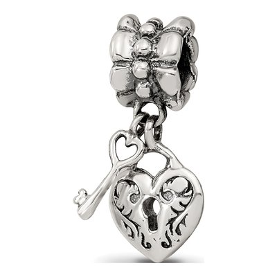 Sterling Silver Heart Key Dangle Bead