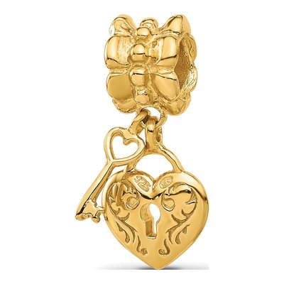 Gold-Plated Sterling Silver Heart Key Dangle Bead – view 5