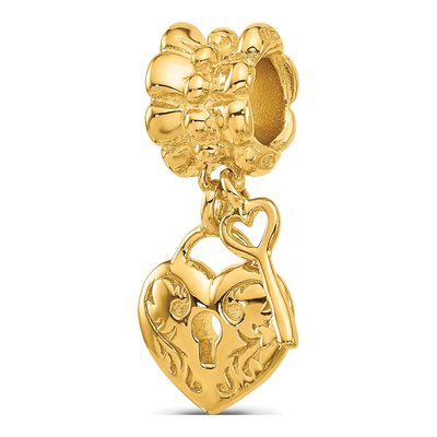 Gold-Plated Sterling Silver Heart Key Dangle Bead