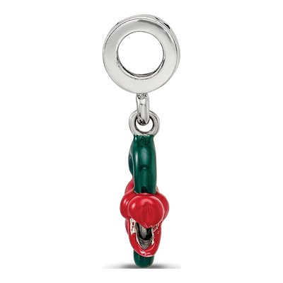 Sterling Silver Green Enamel Candy Cane Dangle Bead – view 4
