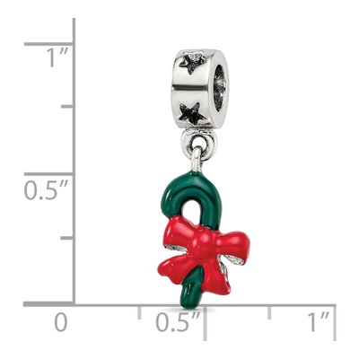 Sterling Silver Green Enamel Candy Cane Dangle Bead – view 5