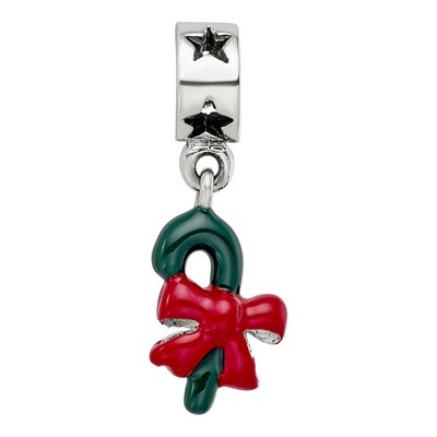 Sterling Silver Green Enamel Candy Cane Dangle Bead – view 6