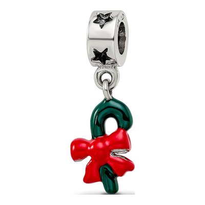 Sterling Silver Green Enamel Candy Cane Dangle Bead – view 7