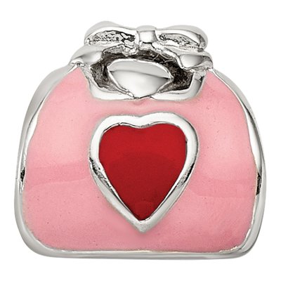 Sterling Silver Pink Red Enamel Purse Bead – view 6
