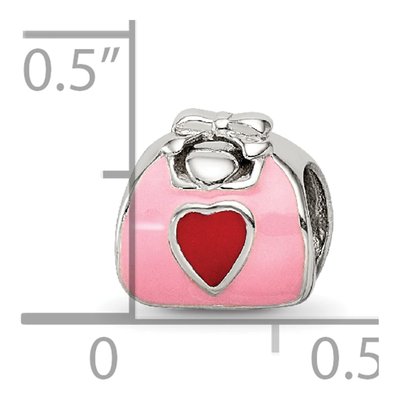Sterling Silver Pink Red Enamel Purse Bead – view 7