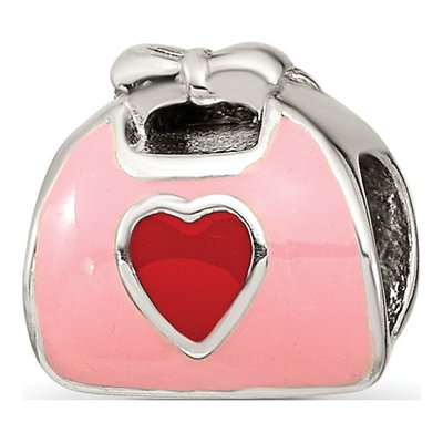 Sterling Silver Pink Red Enamel Purse Bead – view 8