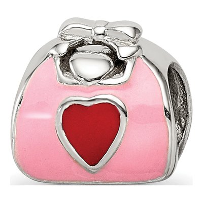 Sterling Silver Pink Red Enamel Purse Bead
