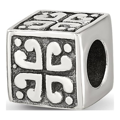 Sterling Silver Heart Cube Bead