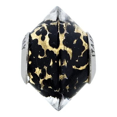 Sterling Silver Black Murano Glass Bead