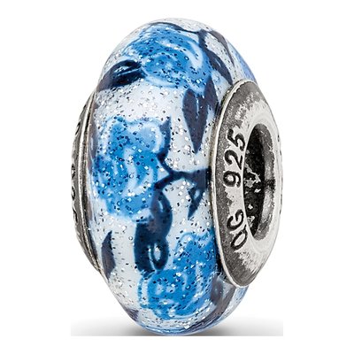Sterling Silver Blue Glitter Glass Bead