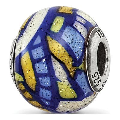 Sterling Silver Multicolor Glitter Glass Bead
