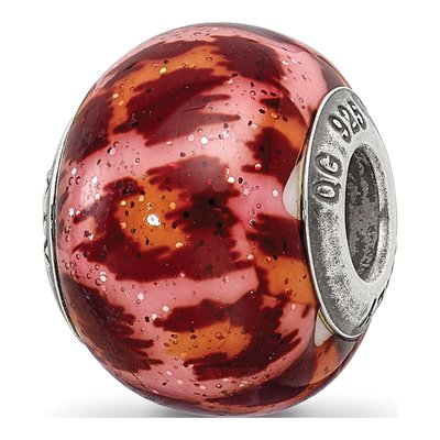 Sterling Silver Pink Brown Glass Bead