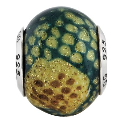 Sterling Silver Green Python Glitter Glass Bead