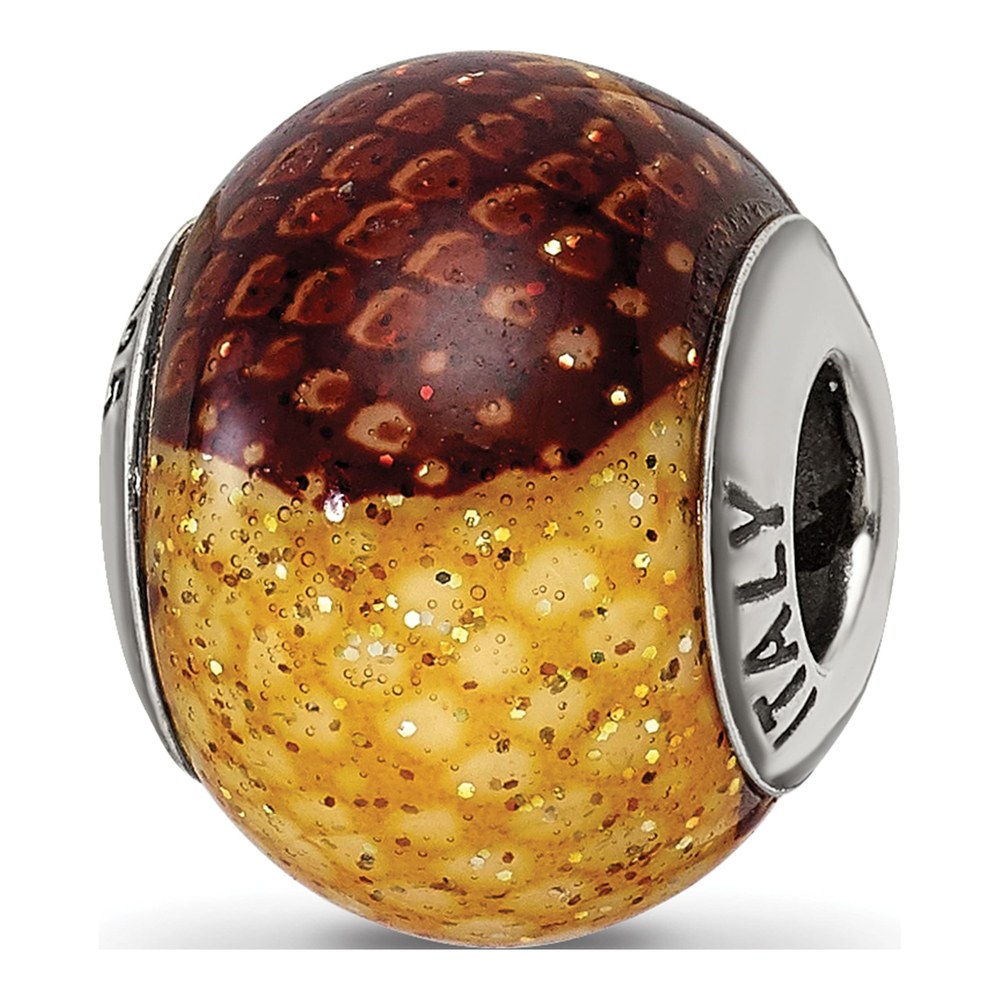 Sterling Silver Brown Glitter Glass Bead