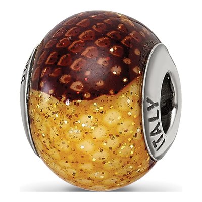 Sterling Silver Brown Glitter Glass Bead